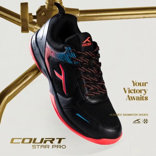 Hundred  Court Star Pro Badminton Shoes For Men  (Black , 10)